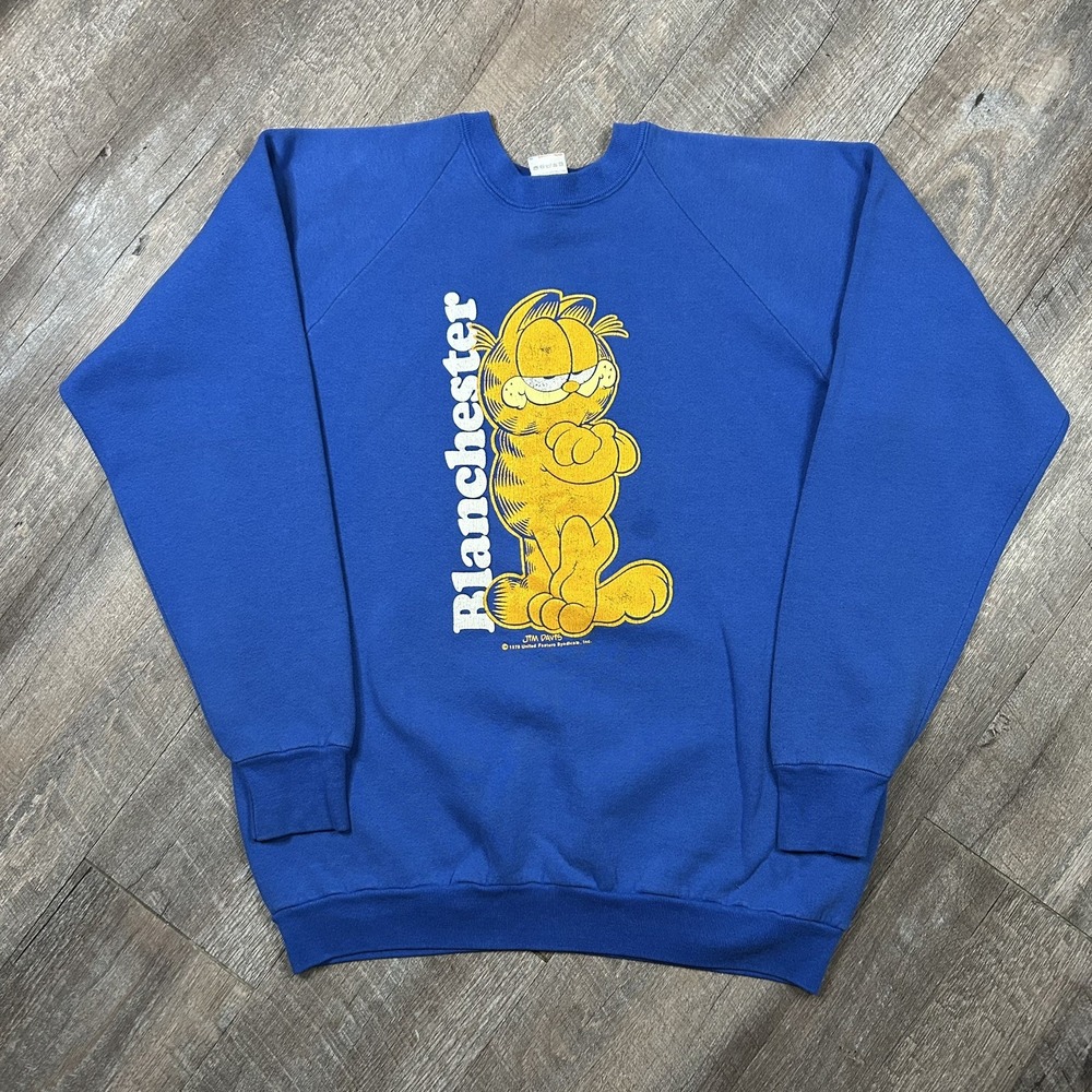 90s Garfield Sweatshirt Men Large Blue Vintage Graphic Raglan Sweatshirt
